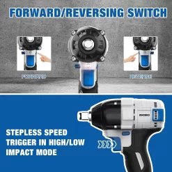 NINOUKO Cordless Impact Wrench 1/2 inch, 20V Electric Impact Gun