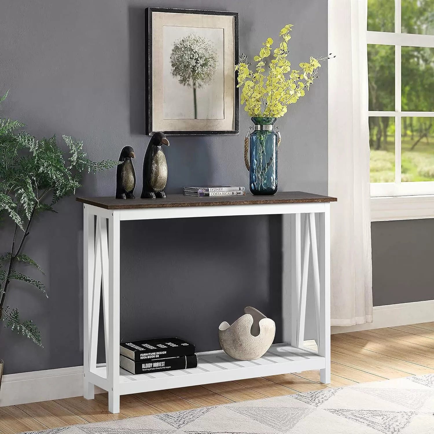 ChooChoo Farmhouse Console Table, Rustic Vintage Narrow Sofa Table for Entryway, Living Room, Hallway, 40 White