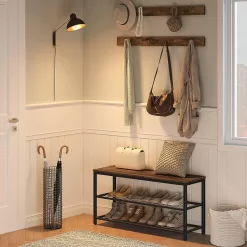 HOOBRO Shoe Bench Set, Entryway Shoe Rack with Coat Hooks, Hall Tree Coat Rack, Mud Room Bench, Rustic Brown BF07MT01