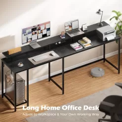 SUPERJARE L Shaped Gaming Desk with Power Outlets & LED Lights, Computer Desk, Black