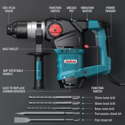 ENEACRO 1-1/4 Inch SDS-Plus 12.5 Amp Heavy Duty Rotary Hammer Drill