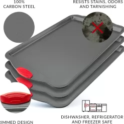 Nonstick Baking Sheet Tray Set of 3 - These Cookie Sheet Pans are Non-toxic, Dent, Warp, and Rust Resistant