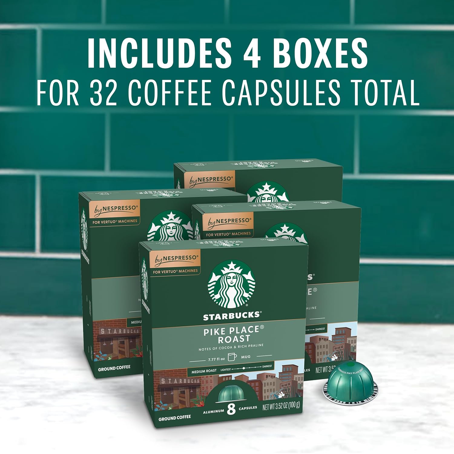 Starbucks by Nespresso Medium Roast Pike Place Roast Coffee (32-count single serve capsules, compatible with Nespresso Vertuo Line System) - Image 3