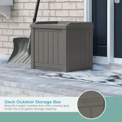 Suncast 22 Gallon Indoor or Outdoor Backyard Patio Small Storage Deck Box, Stone Gray