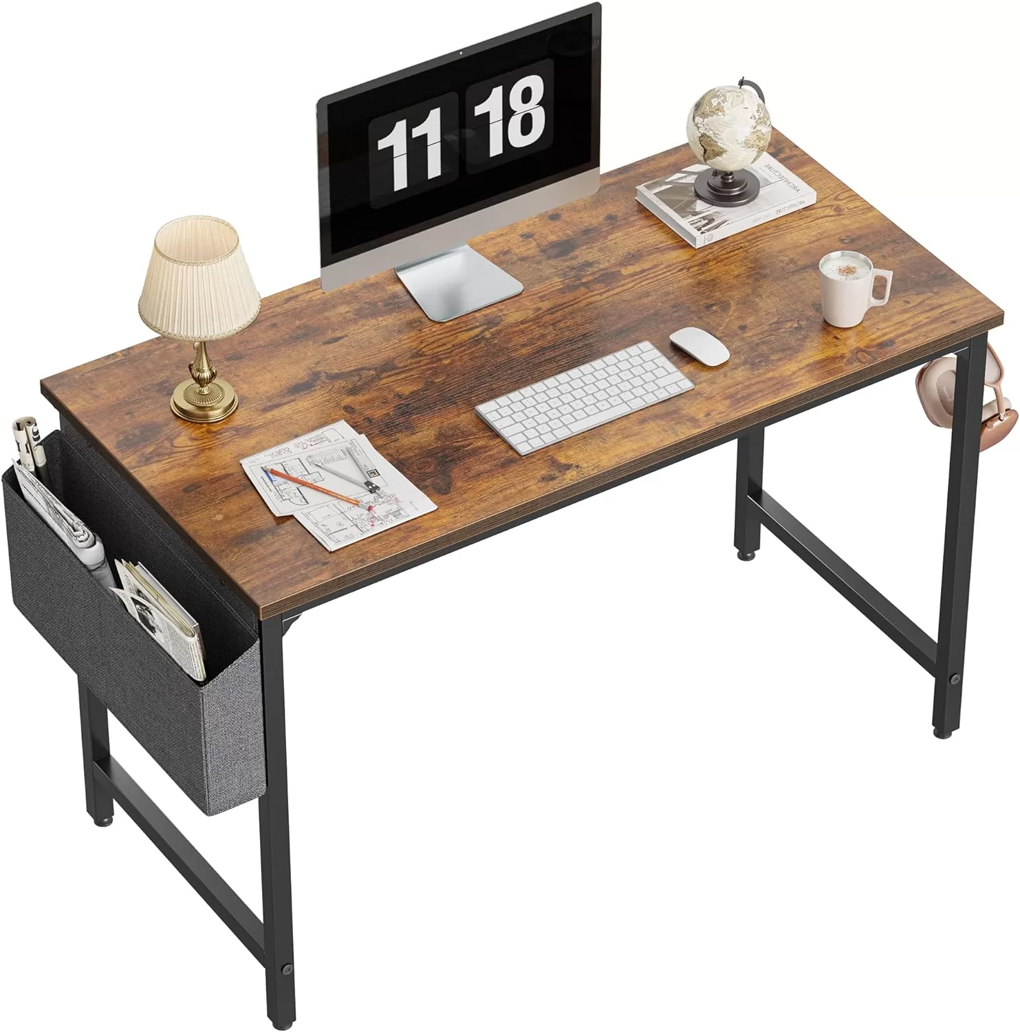 CubiCubi Study Computer Desk 40" Home Office Writing Small Desk, Black Metal Frame, Rustic Brown