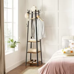 VASAGLE ALINRU Coat Rack with 3 Shelves, Stand with Hooks