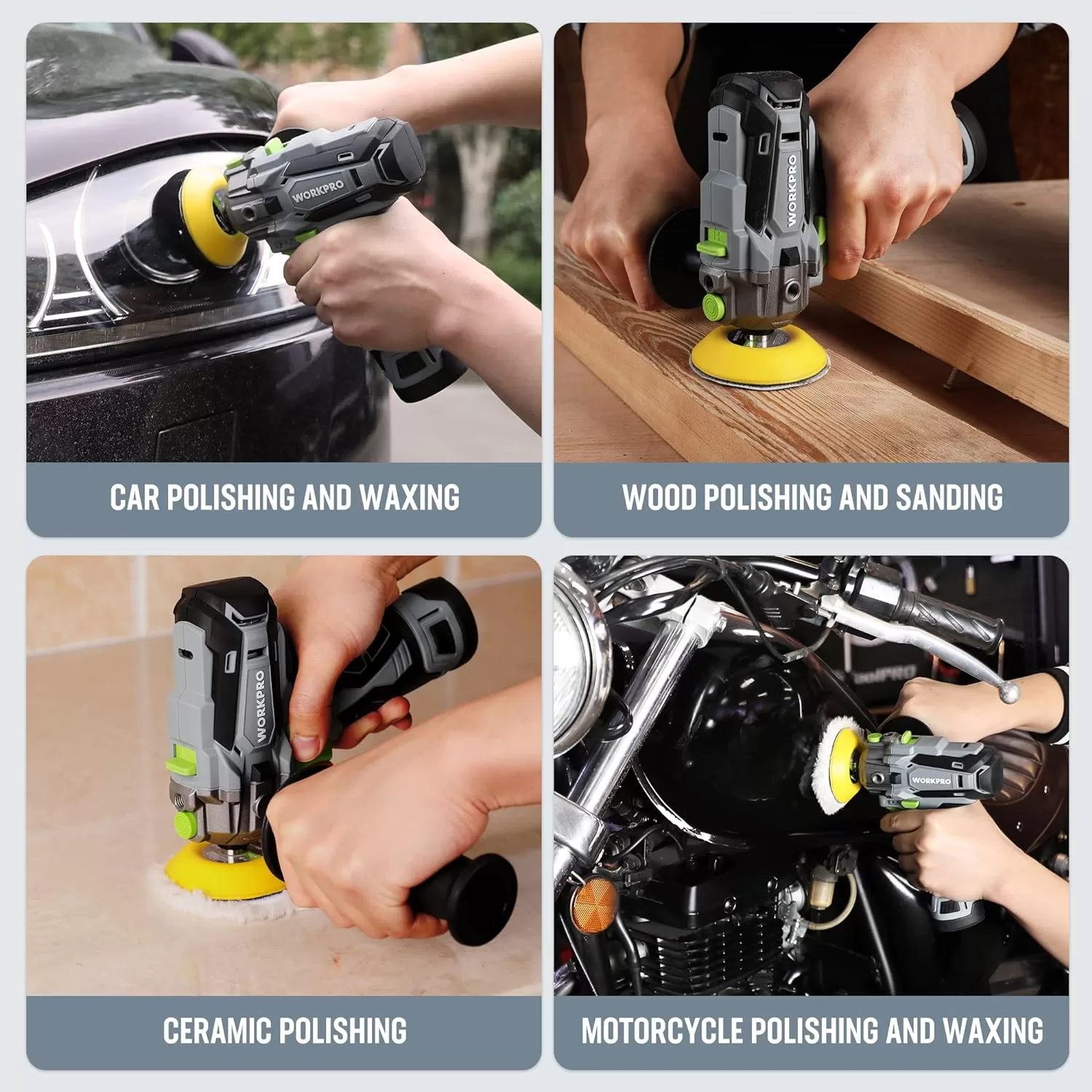 WORKPRO 12V Cordless Polisher, 3" Mini Car Detailing Buffer & Sander Machine Kit