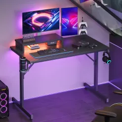 Bestier Small Gaming Desk with Monitor Stand, 42 inch LED Computer Desk, Gamer Workstation
