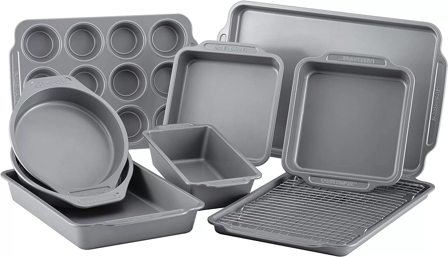 Farberware Nonstick Steel Bakeware Set, 10-Piece Set, Gray