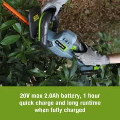 WORKPRO 20V Cordless Hedge Trimmer, 2.0Ah Battery 1 Hour Quick Charger Included