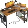Lufeiya Small L Shaped Desk with Power Outlet Shelves, 40 Inch Corner Desk for Small Space Home Office, Rustic Brown