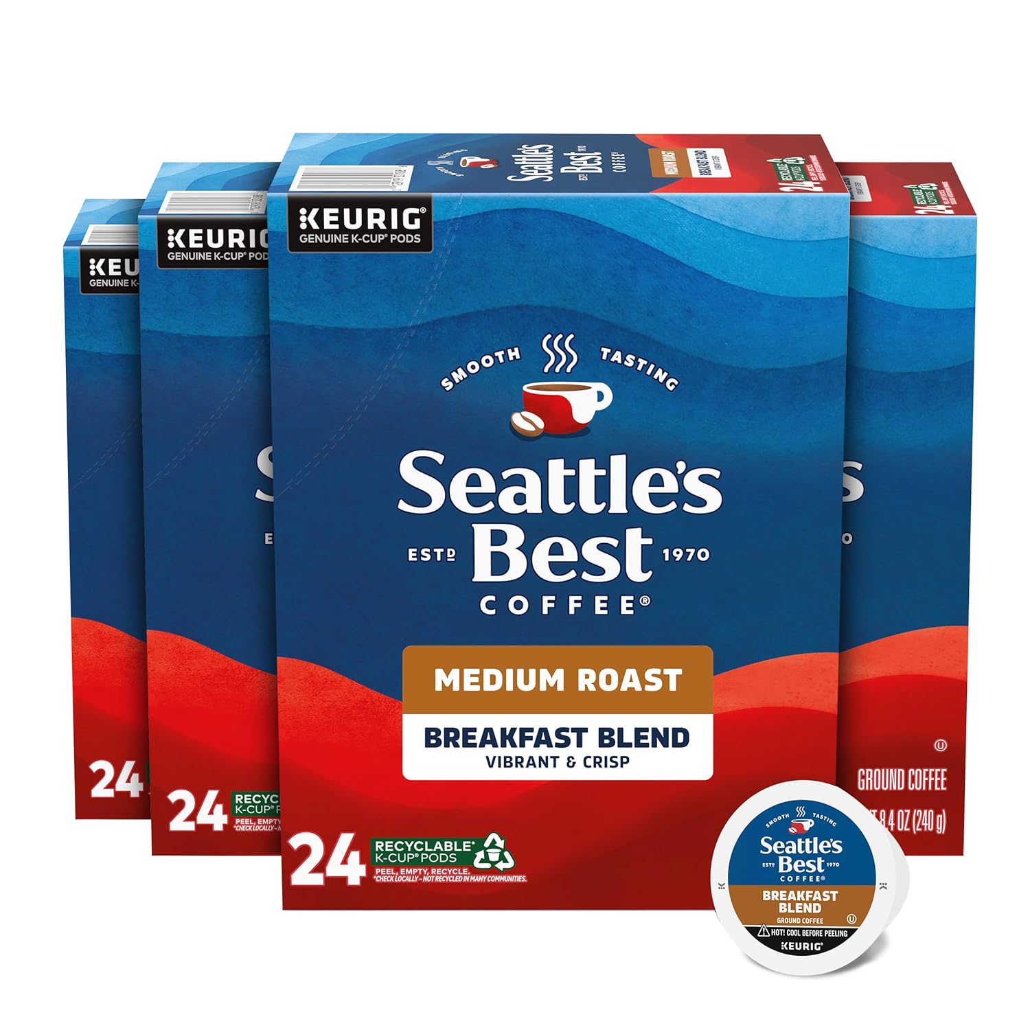 Seattle's Best Coffee K-Cup Coffee Pods—Medium Roast Coffee—Breakfast Blend for Keurig Brewers, 100% Arabica—4 boxes (96 pods total)