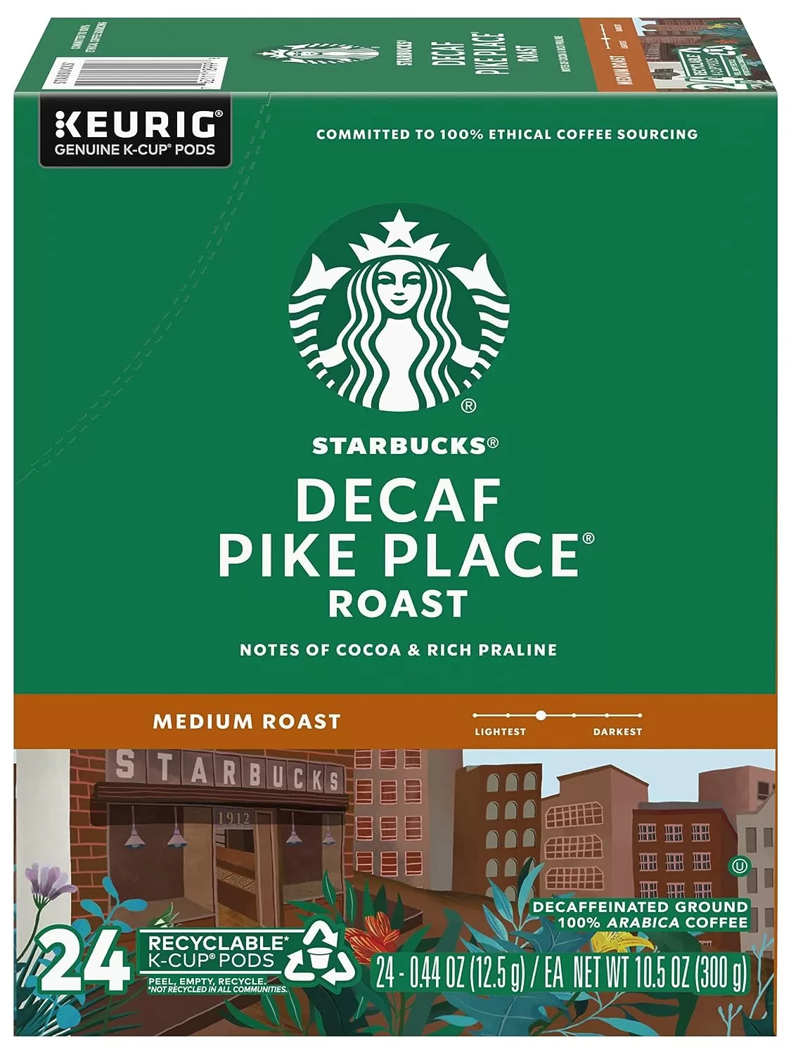 Starbucks Coffee K-Cup Pods, Decaf Pike Place Roast, Medium Roast Decaffeinated Coffee, 24 CT K-Cups Per Box (Pack of 1 Box)