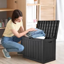YITAHOME 30 Gallon Deck Box, Outdoor Storage Box (Black)