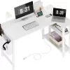Lufeiya White L Shaped Computer Desk with Power Outlet Shelves, White