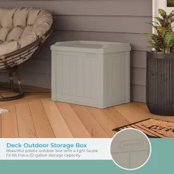 Suncast Small Deck Box-Lightweight Resin Indoor/Outdoor Storage Container, Light Taupe