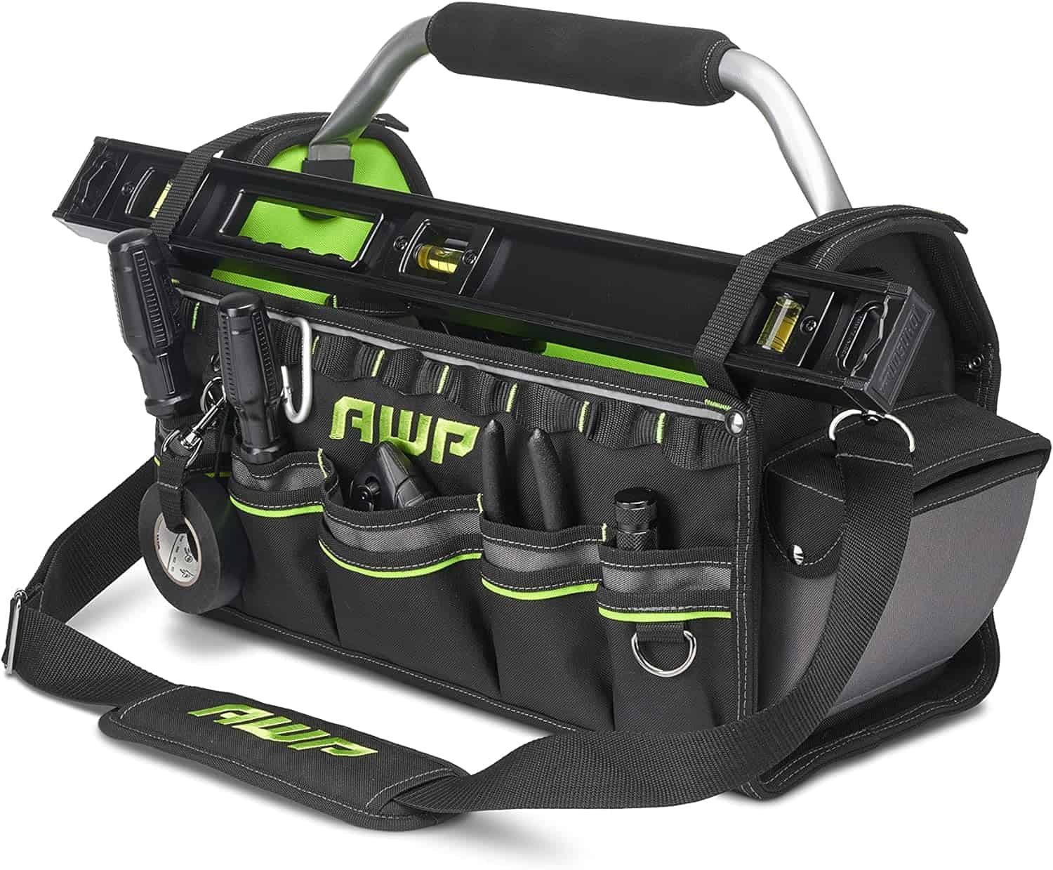 AWP 18 Inch Pro Tool Tote with Rotating Handle for Easy Tool Access, Water-Resistant Construction