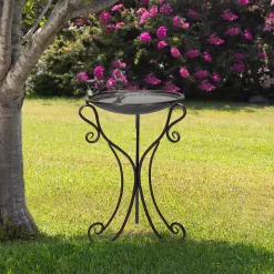Alpine Corporation 22" x 24" x 36" Decorative Metal Birdbath Bowl on Stand, Rustic