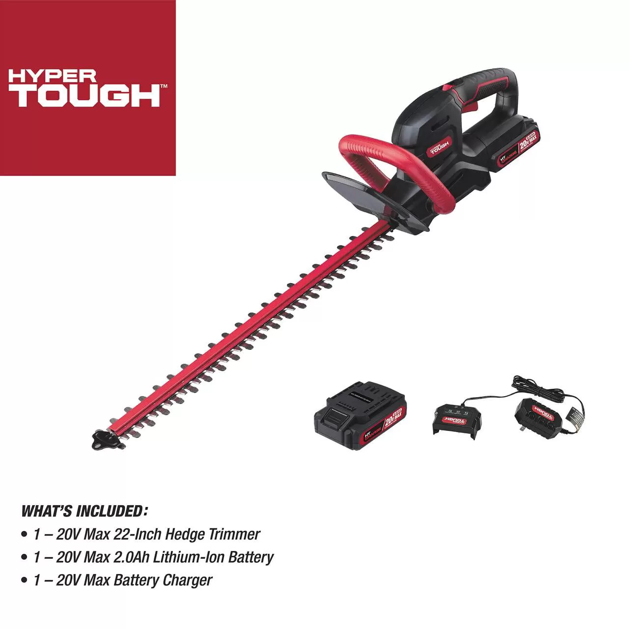 Hyper Tough 20V Max 22-inch Cordless Battery Powered Hedge Trimmer, HT21-401-003-07