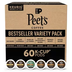 Peet's Coffee, Bestseller's Variety Pack Keurig Coffee Pods, House Blend 60 Count (6 Boxes of 10 K-Cup Pods)