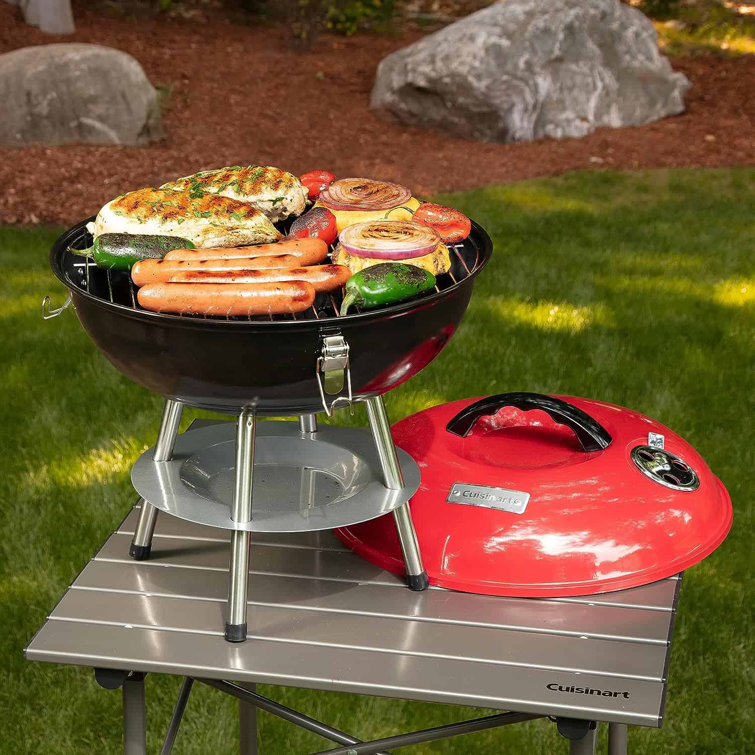 Cuisinart CCG190RB Inch BBQ, 14" x 14" x 15", Portable Charcoal Grill, 14" (Red)