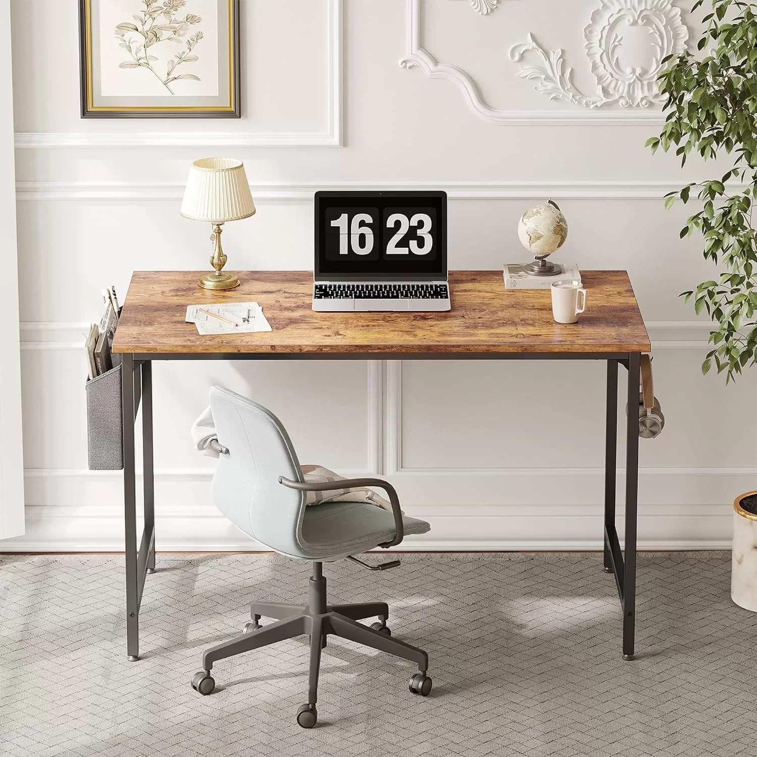 CubiCubi Study Computer Desk 40" Home Office Writing Small Desk, Black Metal Frame, Rustic Brown