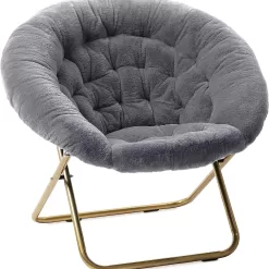 Milliard Cozy Chair/Faux Fur Saucer Chair for Bedroom/X-Large,25D x 38W x 34H in (Grey)
