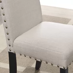 Roundhill Furniture Biony Tan Fabric Dining Chairs with Nailhead Trim, Set of 2, Brown, Tan