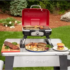 Cuisinart CGG-180T Petit Gourmet Portable Tabletop Propane Gas Grill, Red 17.6 x 18.6 x 11.8-Inch