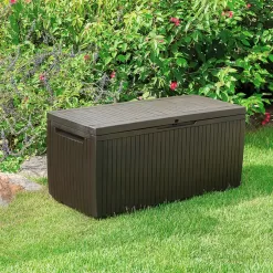 Keter Springwood 80 Gallon Resin Outdoor Storage Box, Brown