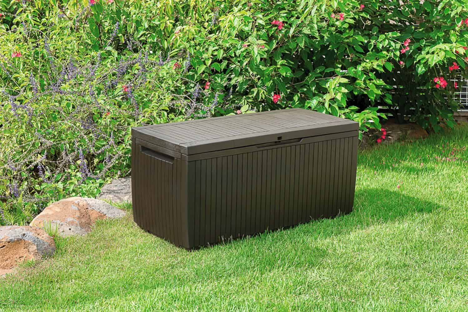 Keter Springwood 80 Gallon Resin Outdoor Storage Box, Brown