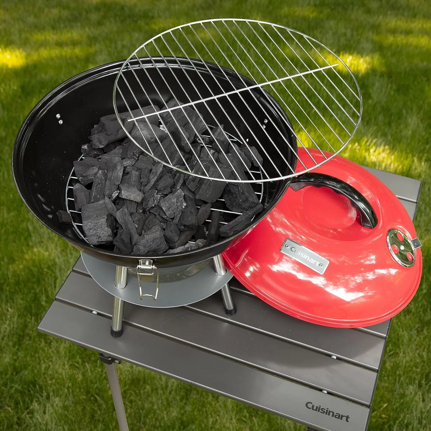 Cuisinart CCG190RB Inch BBQ, 14" x 14" x 15", Portable Charcoal Grill, 14" (Red)