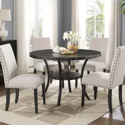 Roundhill Furniture Biony Tan Fabric Dining Chairs with Nailhead Trim, Set of 2, Brown, Tan