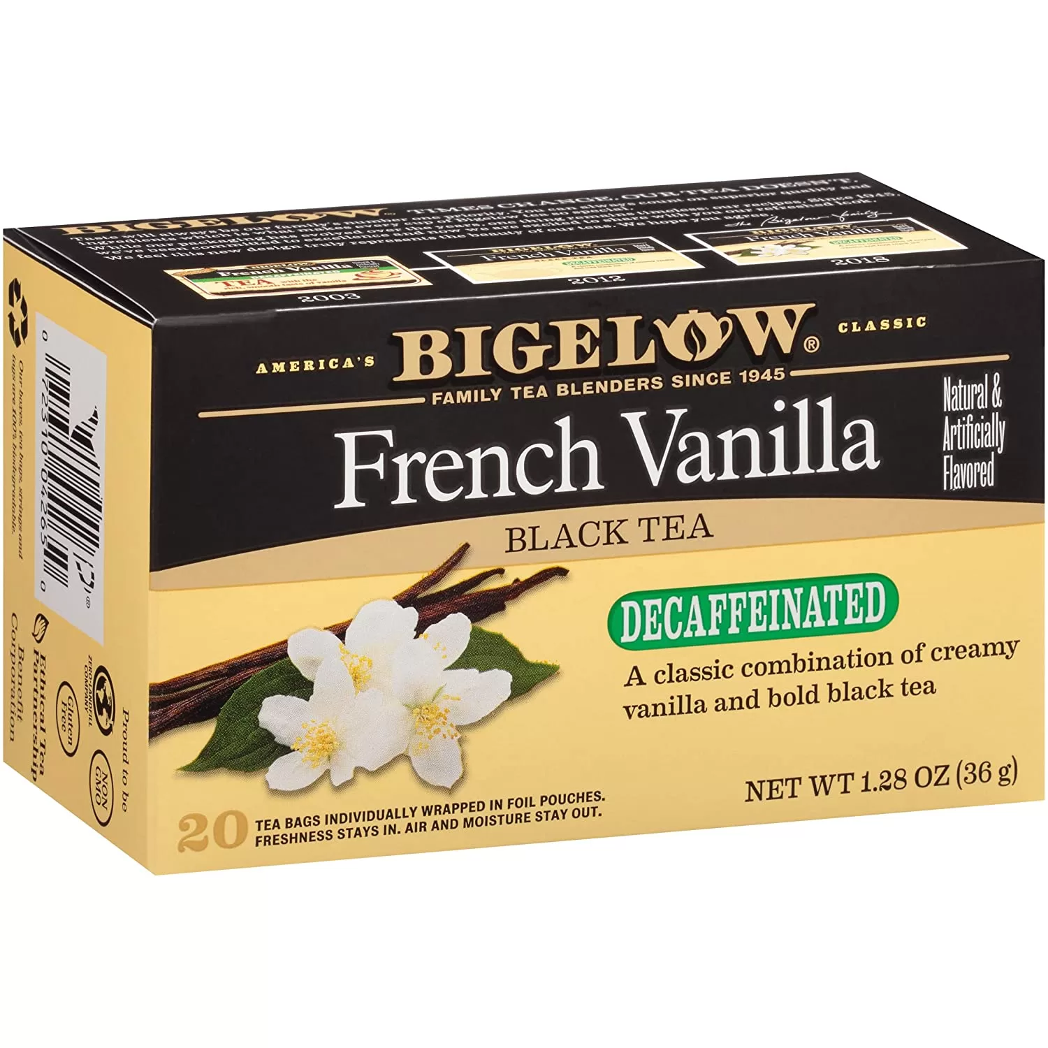 Bigelow Decaffeinated French Vanilla Black Tea Bags, 20 Count Box (Pack of 6)