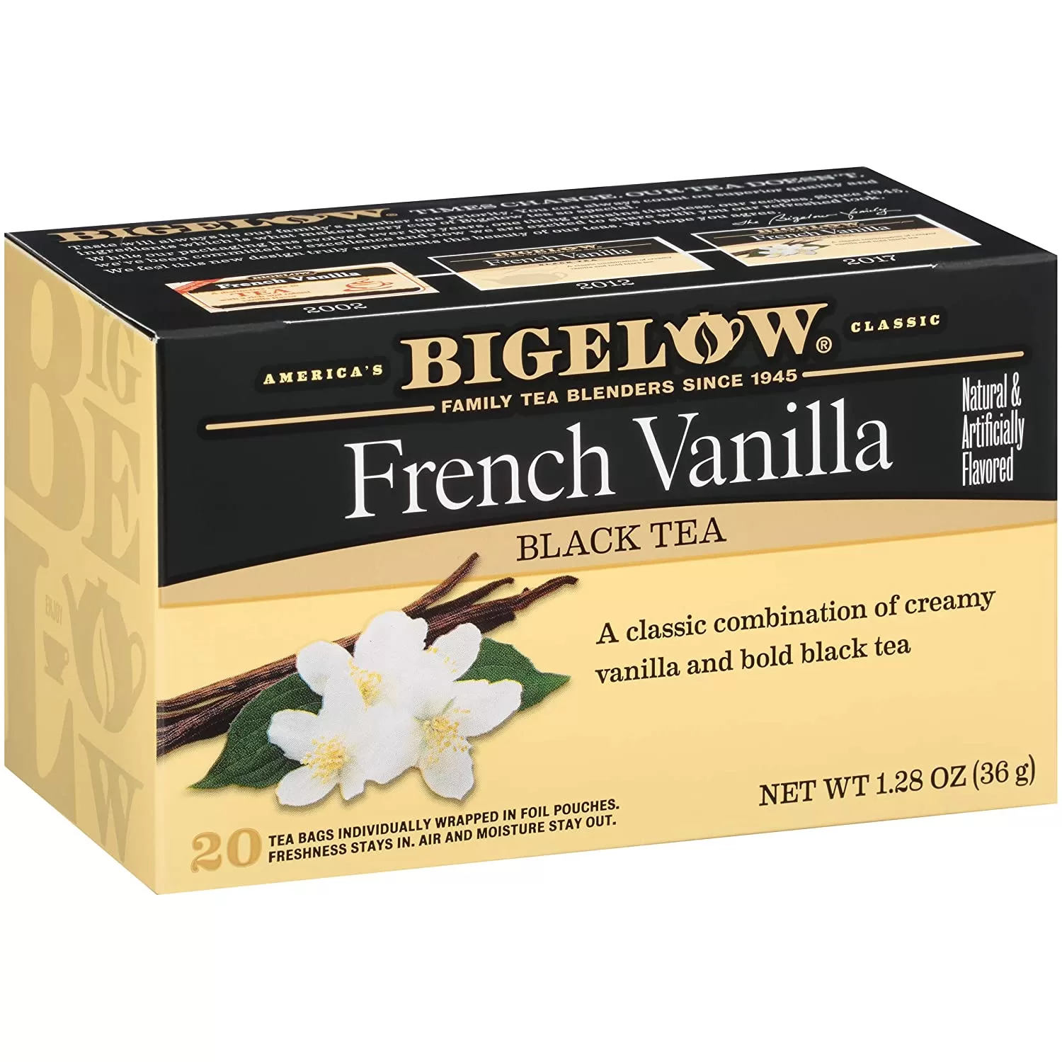 Bigelow Decaffeinated French Vanilla Black Tea Bags, 20 Count Box (Pack of 6)