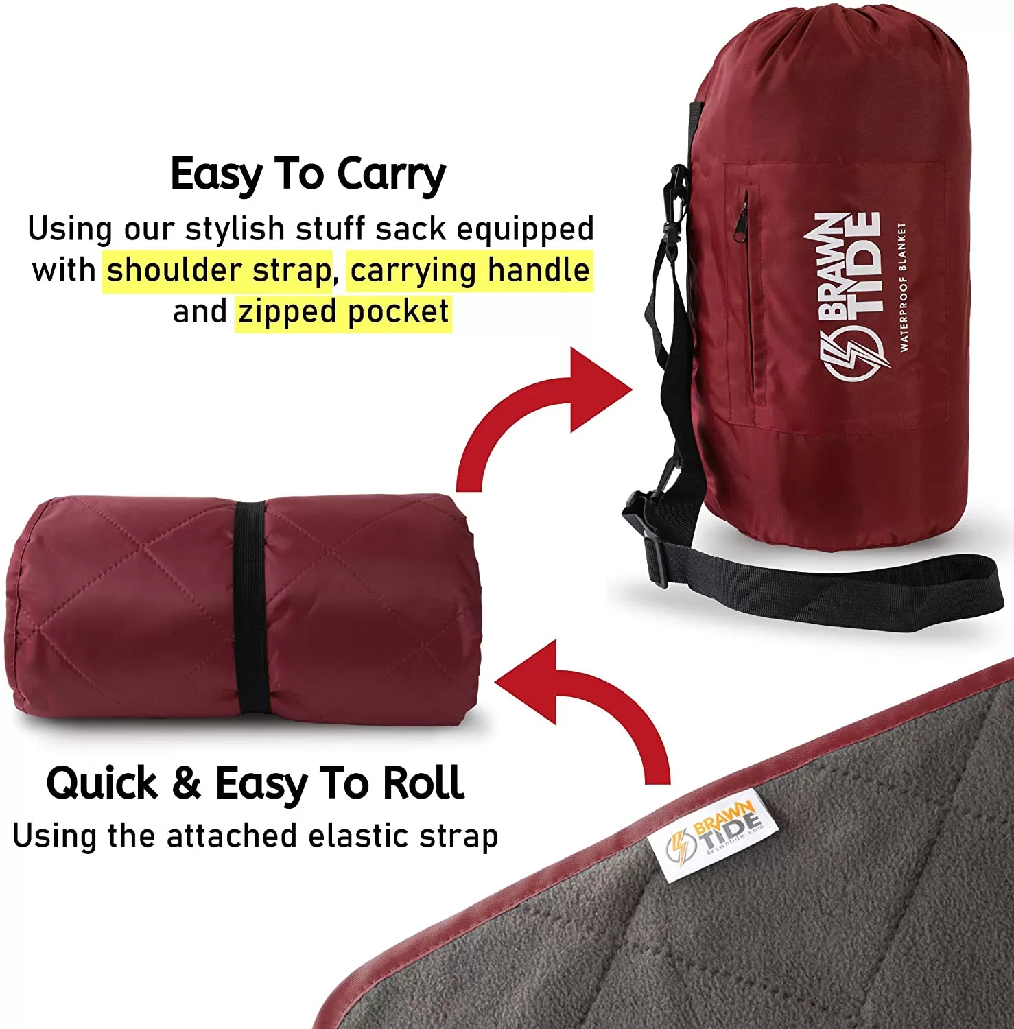 Brawntide Large Outdoor Waterproof Blanket - Quilted, Extra Thick Fleece, Warm