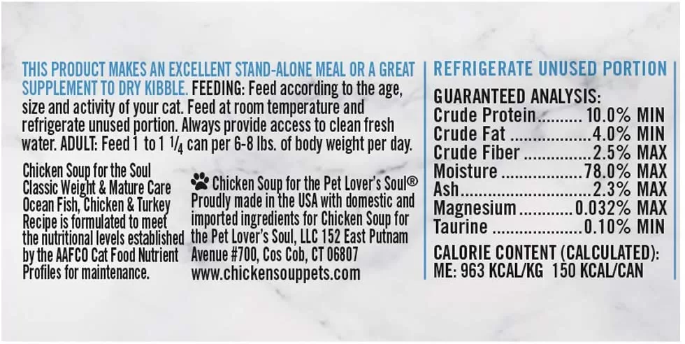 Chicken Soup for the Soul Pet Food Cat - Ocean Fish, Chicken & Turkey - Weight & Mature