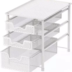 Simple Houseware Stackable 3 Tier Sliding Basket Organizer Drawer, White
