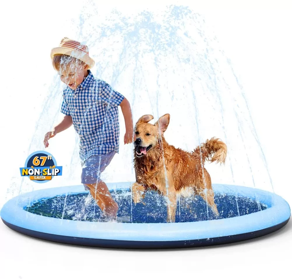 VISTOP Non-Slip Splash Pad for Kids and Dog, Thicken Sprinkler Pool Summer Outdoor Water Toys