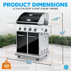 Heavy-Duty 5-Burner Propane Gas Grill - Stainless Steel Grill, 4 Main Burner with 1 side burner, 52,000 BTU Grilling Capacity - NutriChef NCGRIL2