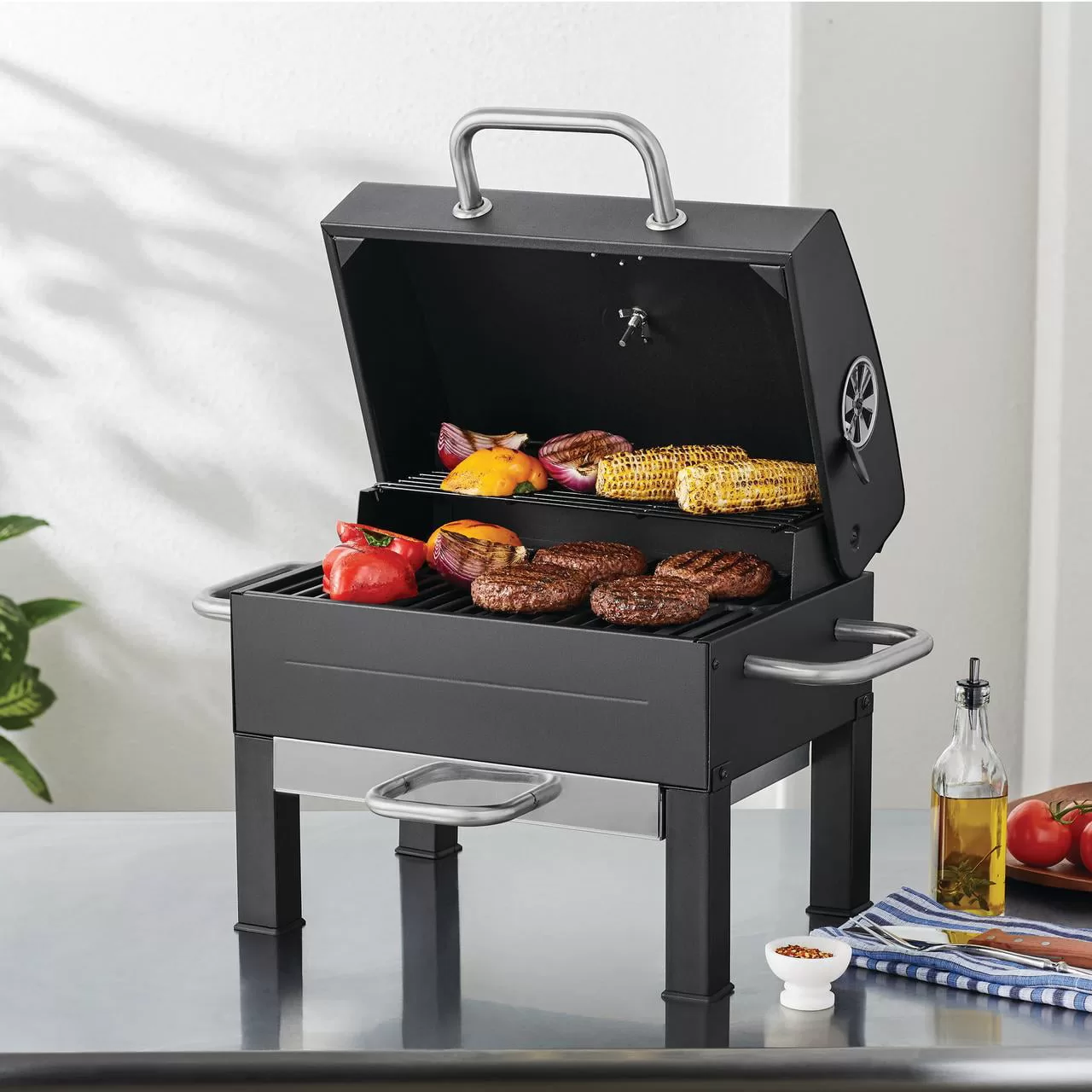 Expert Grill Premium Portable Charcoal Grill, Black and Stainless Steel