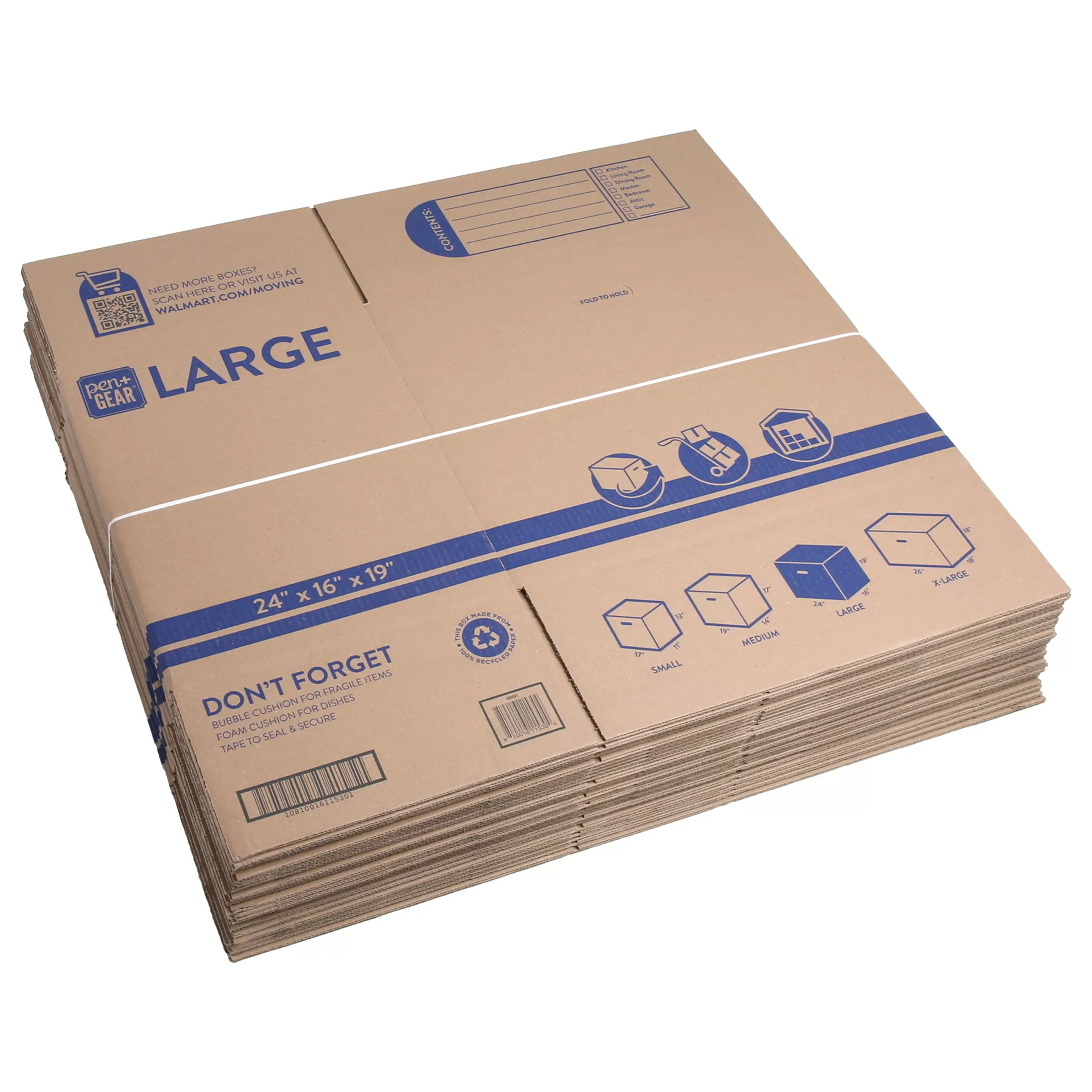 Pen+Gear Large Recycled Moving and Storage Boxes, 24" L x 16" W x 19" H, Kraft, 25 Count