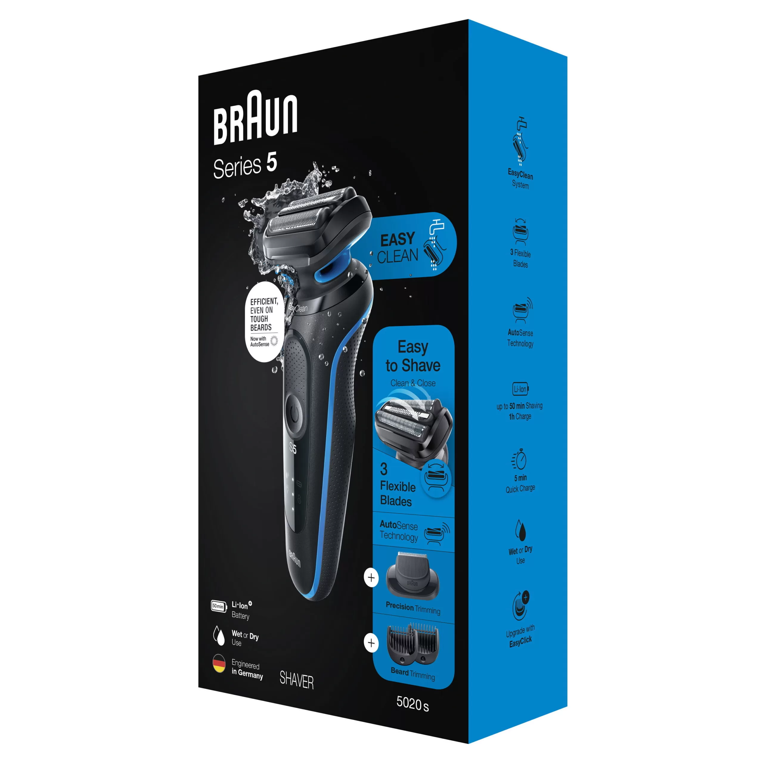 Braun Series 5 5020s Electric Shaver with Beard Trimmer for Men, Wet & Dry, Rechargeable, Blue