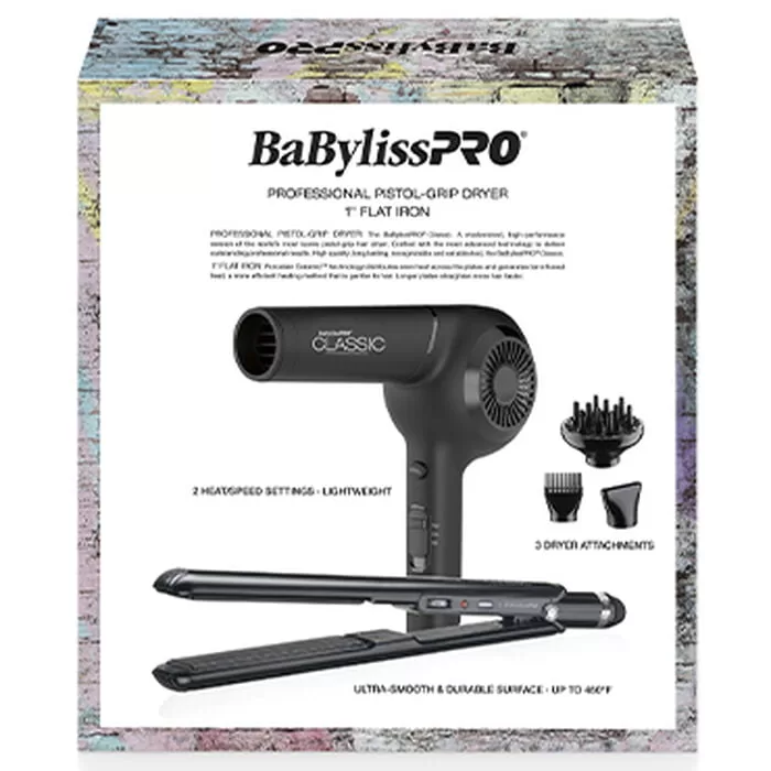 BabylissPRO Limited Edition Giftset (Pistol Grip Dryer 1875W & 1" Flat Iron)
