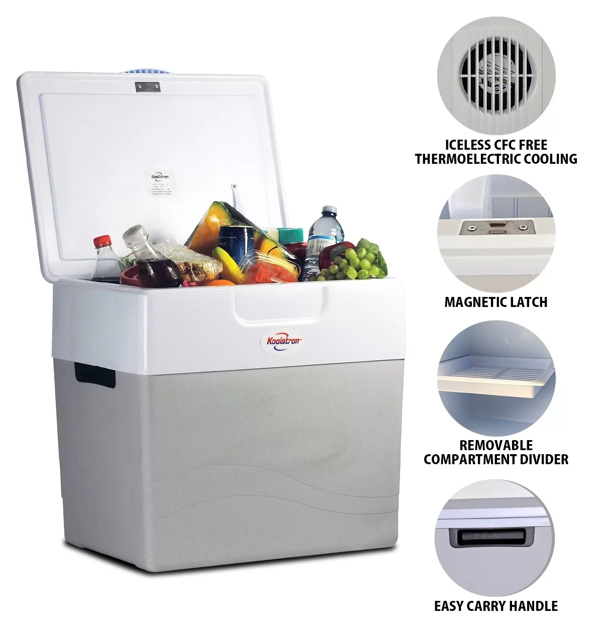 Koolatron P85 Iceless Electric Cooler Warmer 49L / 52 qt Portable Ice Chest Grey White