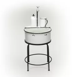 Alpine Corporation Antique Vintage Sink Metal Fountain & Stand, 34 Inch Tall