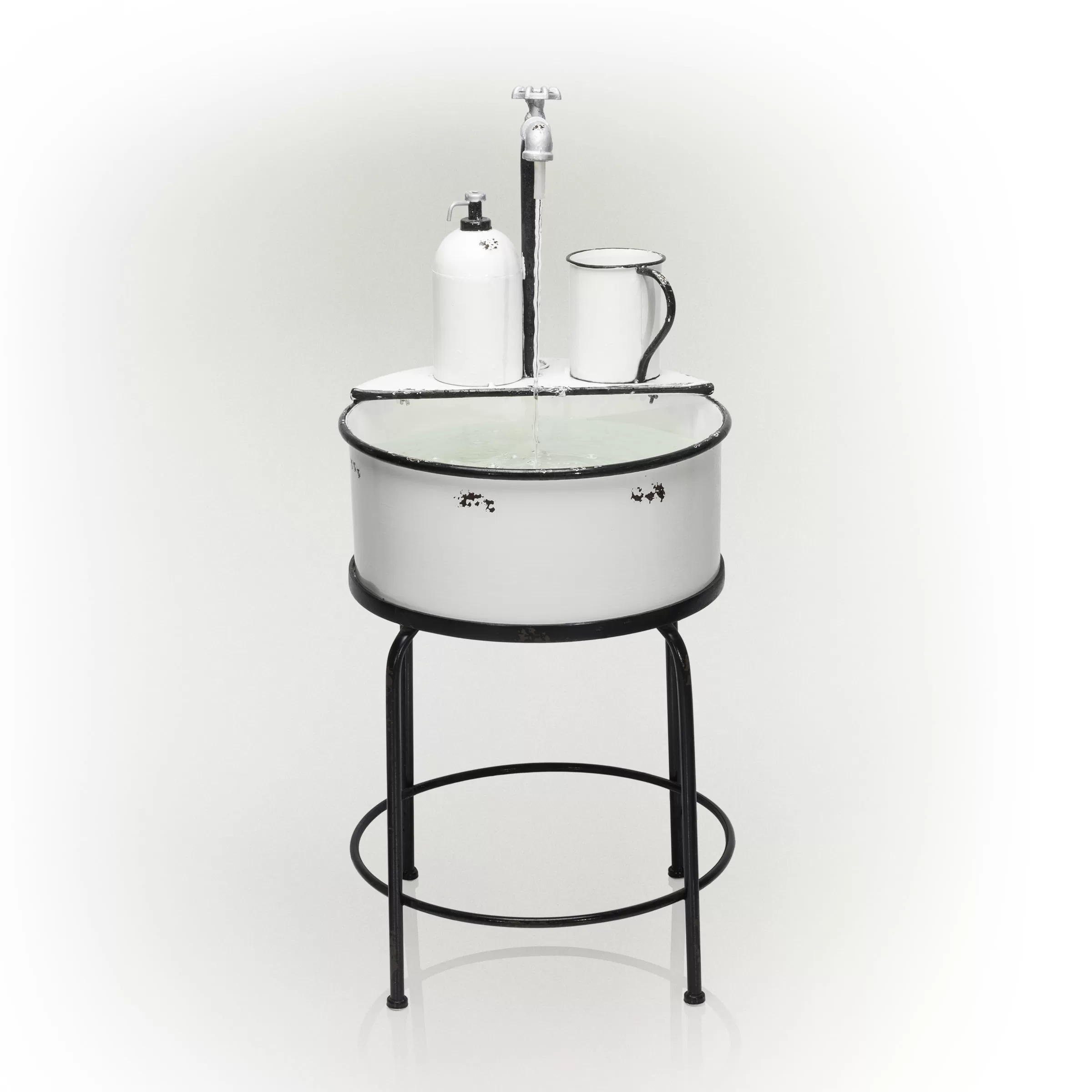 Alpine Corporation Antique Vintage Sink Metal Fountain & Stand, 34 Inch Tall