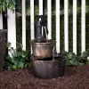Alpine Corporation 27" Two-Tier Barrel & Pump Outdoor Fountain, Bronze
