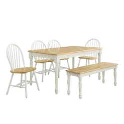 Better Homes and Gardens Autumn Lane Windsor Solid Wood Dining Chairs, White and Oak (Set of 2)