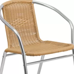 Flash Furniture Commercial Aluminum and Beige Rattan Indoor-Outdoor Restaurant Stack Chair